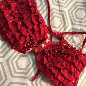 Plunge swim suit top w/ruffles sz M